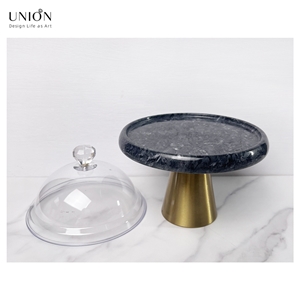 UNION DECO Marble Cake Stand Cupcake Plate With Dome
