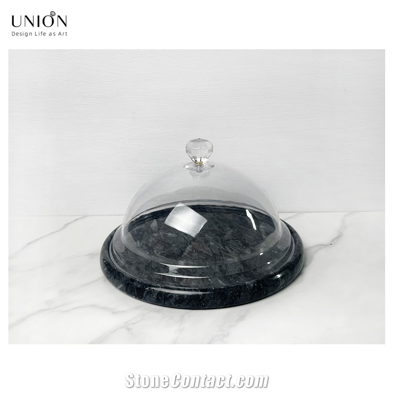 UNION DECO Marble Cake Stand Cupcake Plate With Dome