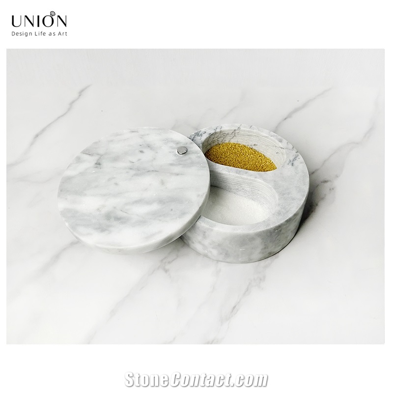 UNION DECO Marble Salt And Pepper Bowl Seasoningjar With Lid
