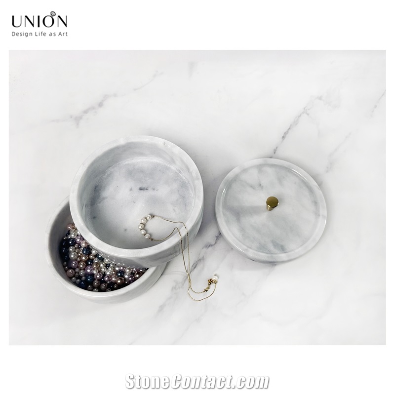 UNION DECO Natural Marble Jewelry Box Two-Tier Storage