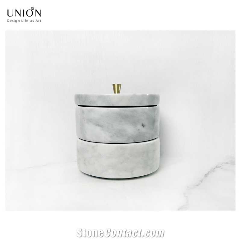 UNION DECO Natural Marble Jewelry Box Two-Tier Storage