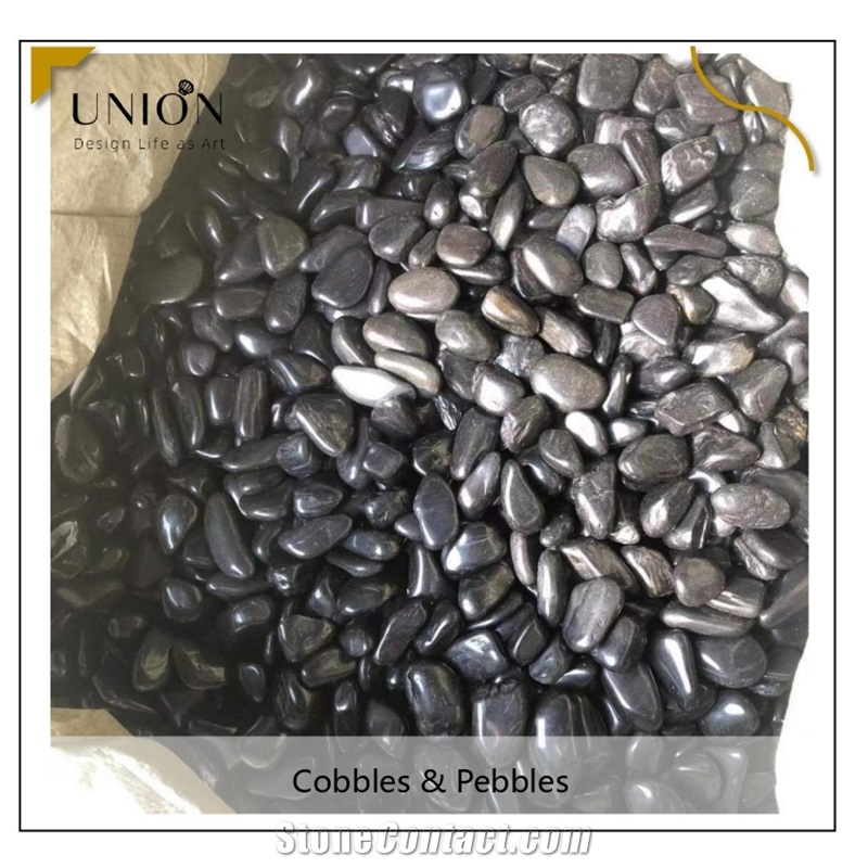UNION DECO Polished Black River Basalt Pebble Stone