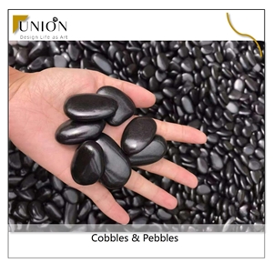 UNION DECO Polished Black River Basalt Pebble Stone