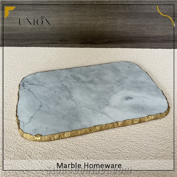 UNION DECO White Marble Serving Tray For Appetizer Dessert