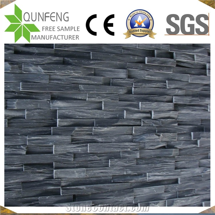 Black Split Stacked Stone Ledger Panel Slate Wall Cladding