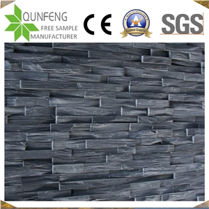 Black Split Stacked Stone Ledger Panel Slate Wall Cladding