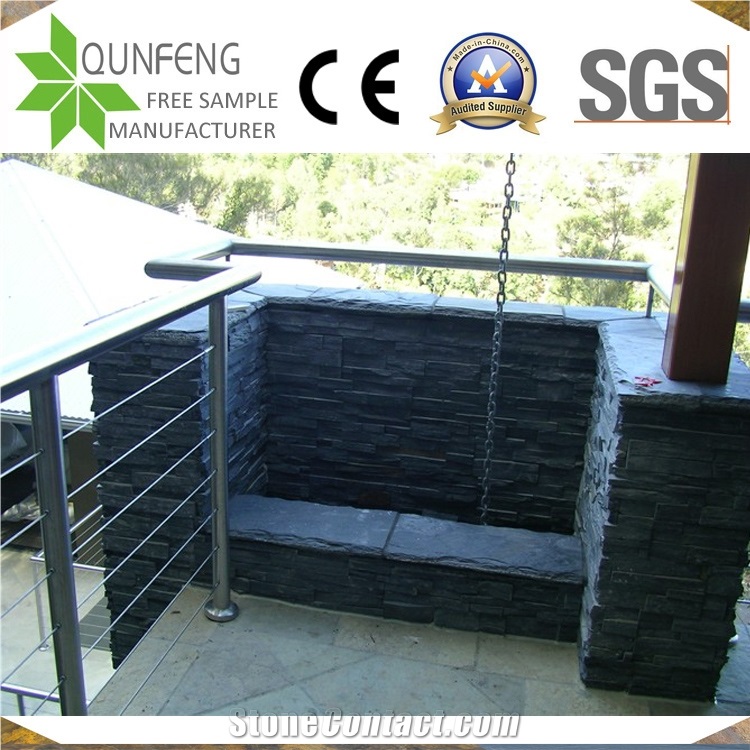 Black Split Stacked Stone Wall Cladding Culture Slate Corner