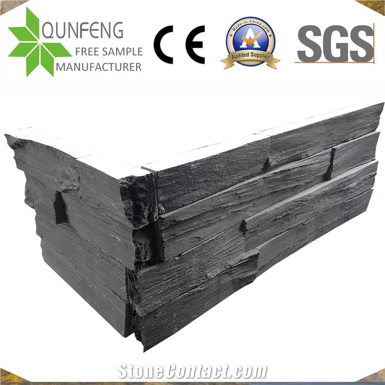 Black Split Stacked Stone Wall Cladding Culture Slate Corner