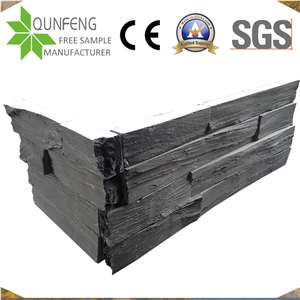 Black Split Stacked Stone Wall Cladding Culture Slate Corner