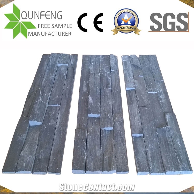 Black Split Stacked Stone Wall Cladding Culture Slate Corner