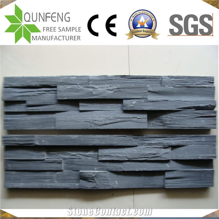 Black Split Stacked Stone Wall Cladding Culture Slate Corner