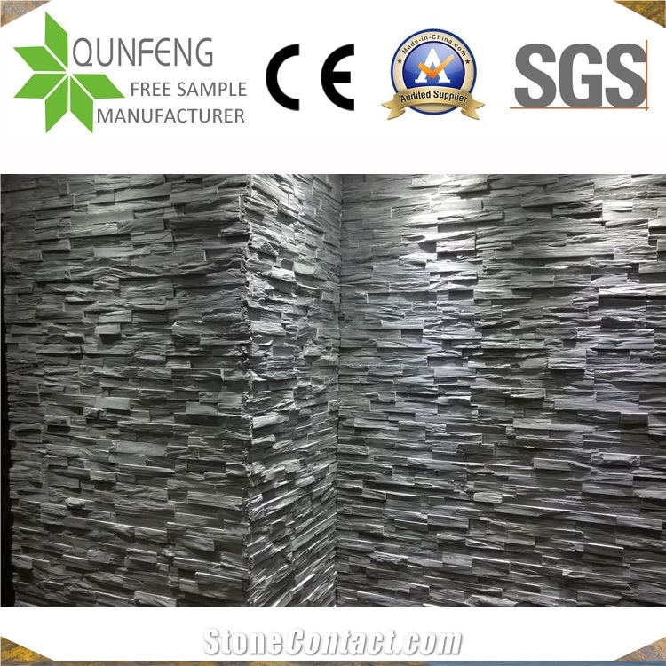 Black Split Stacked Stone Wall Cladding Culture Slate Corner