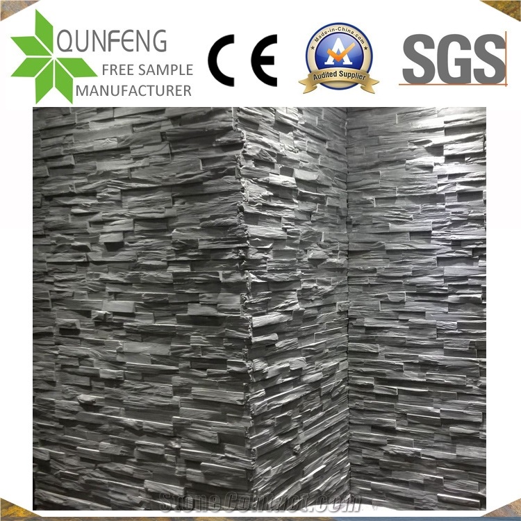 Black Split Stacked Stone Wall Cladding Culture Slate Corner