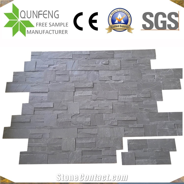 China 18*35CM Black Slate Wall Cladding Panel Stack Stone