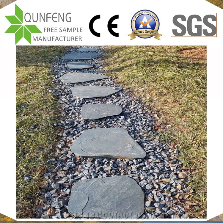 China Natural Black Random Slate Pavers Flagstone Courtyard Stepping Stone