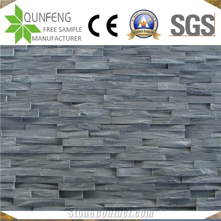 China Split Stacked Stone Wall Panel Dark Grey Slate Ledger