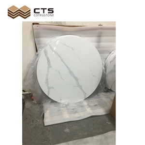 White Quartz Calacatta Roud Table Polished Edge Nice Price