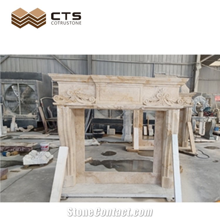 Custom Travertine Fireplace CAD Draw For Interior Room Decor
