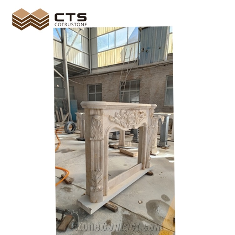 Custom Travertine Fireplace CAD Draw For Interior Room Decor