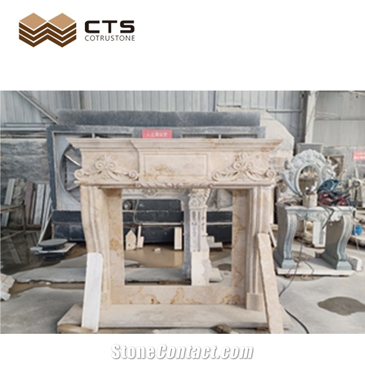 Custom Travertine Fireplace CAD Draw For Interior Room Decor