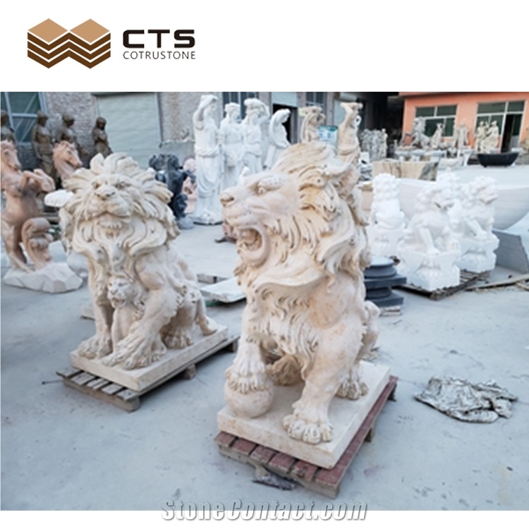 Guardian Lion Sculpture Garden Custom Decor Natural Stone
