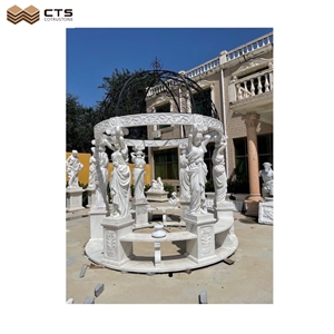 White Western Marble Stone Gazebo Hand Carving Custom