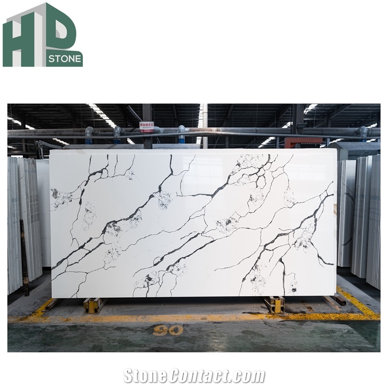 Chinese Engineered Marble Calacatta White Quartz Stone Slab