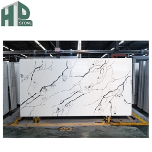 Chinese Engineered Marble Calacatta White Quartz Stone Slab
