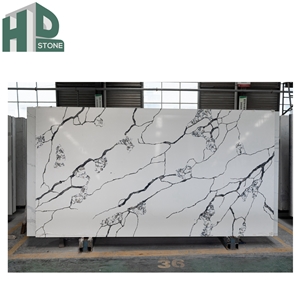 Chinese Engineered Marble Calacatta White Quartz Stone Slab