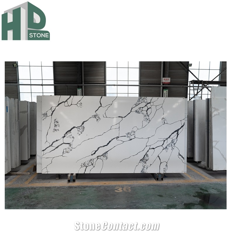 Chinese Engineered Marble Calacatta White Quartz Stone Slab