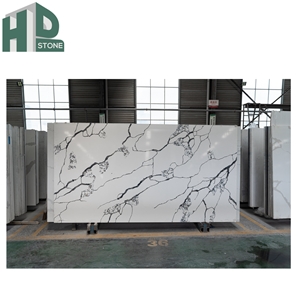Chinese Engineered Marble Calacatta White Quartz Stone Slab