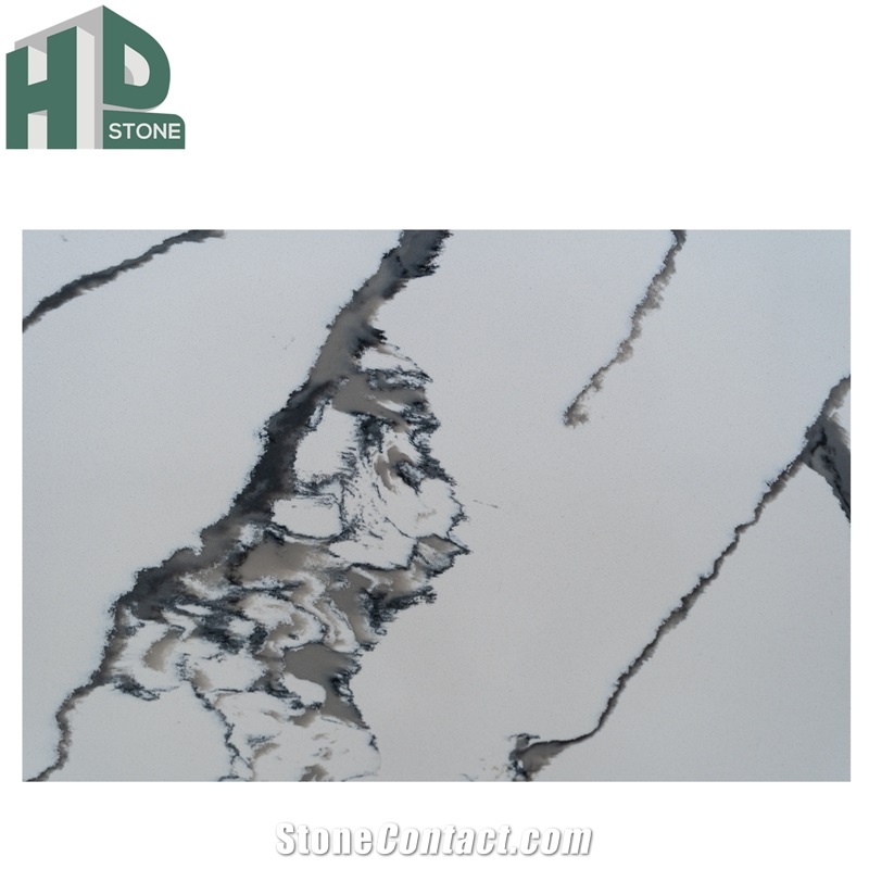 Chinese Engineered Marble Calacatta White Quartz Stone Slab