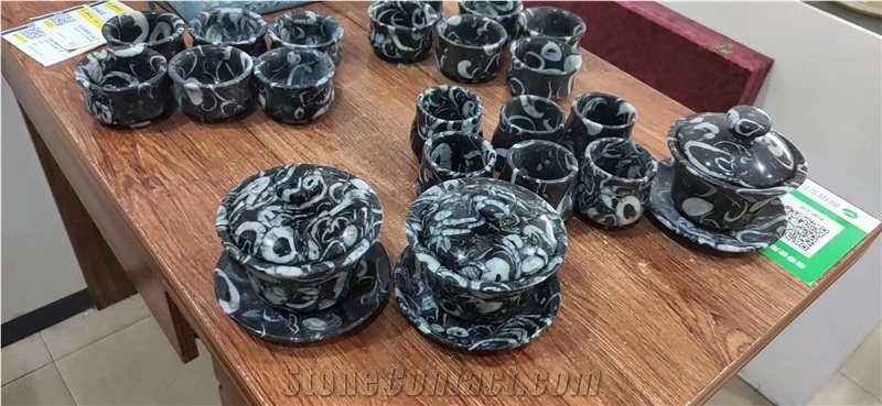 China Peacock Eye Marble Sea Shell Black Slab Tile