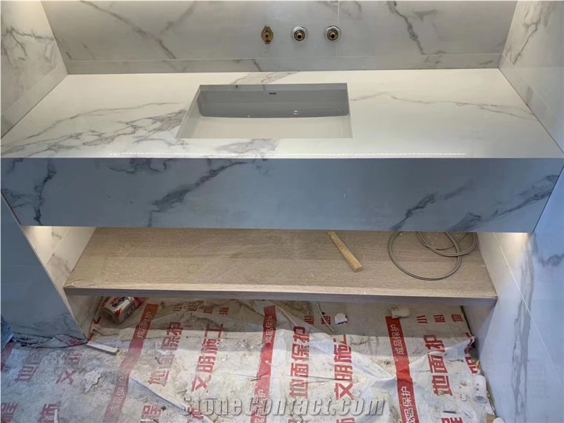 White Sintered Stone Bath Countertop Vanity Tops