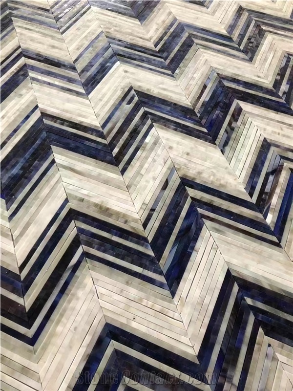 Blue Marble Linear Mosaic Tiles