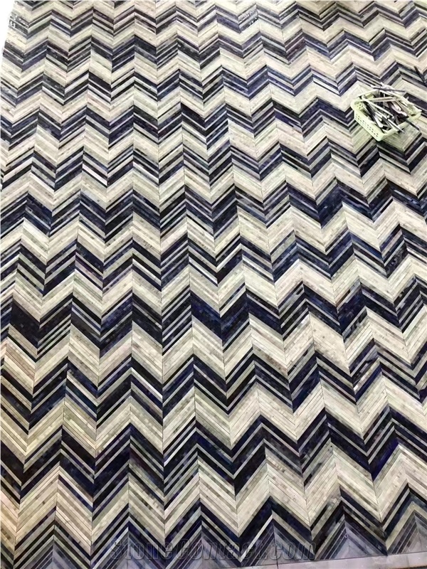 Blue Marble Linear Mosaic Tiles