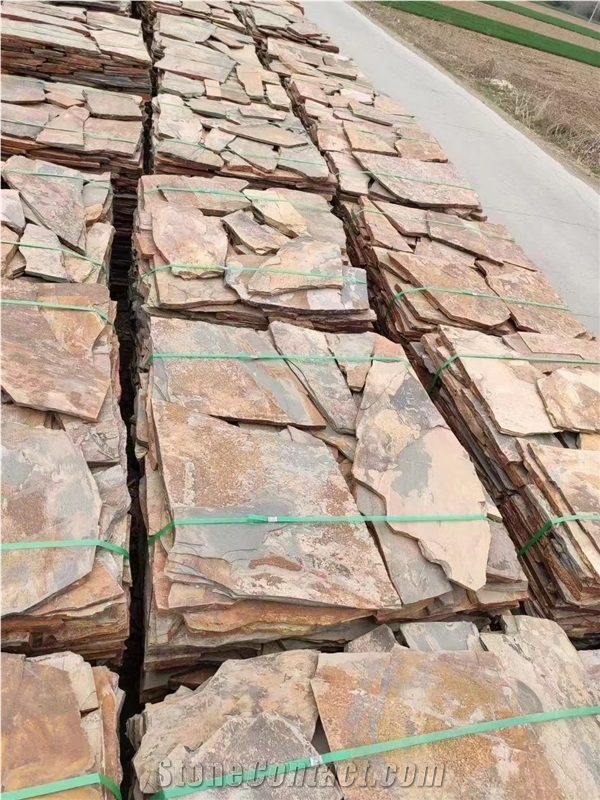 Gold Beige Rusty Slate Flagstone Crazy Pavers Floorings