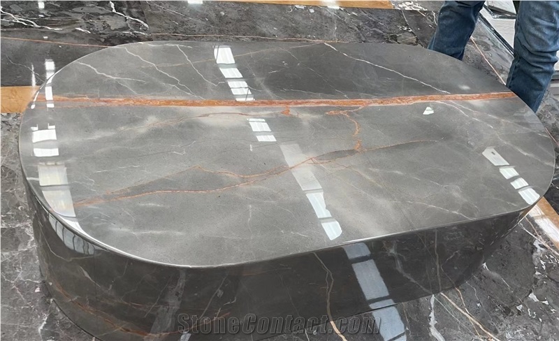 Grey Marble  Gold Vein Stone Table Top Cafe Table