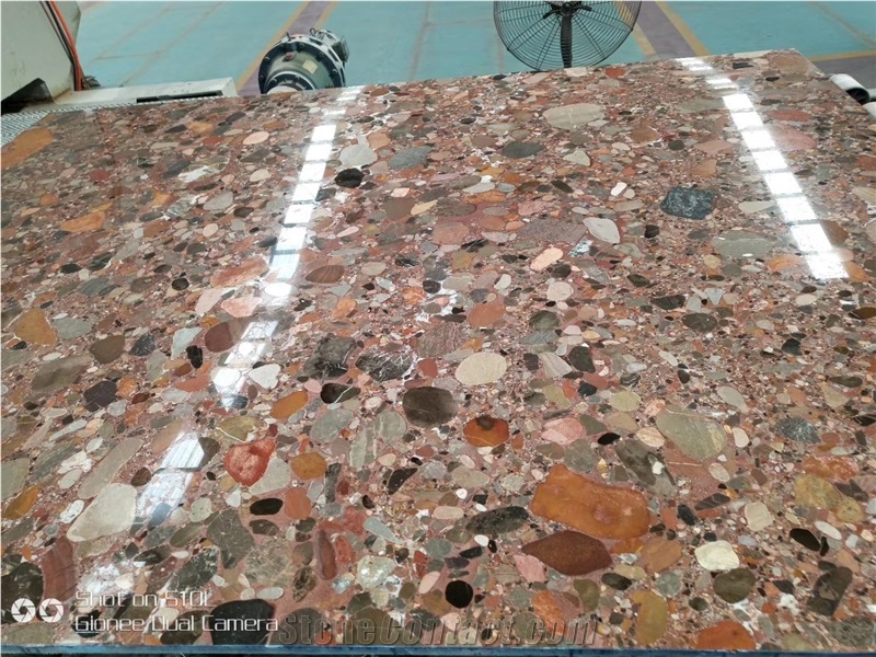 Shining Balls Red Marble Slab