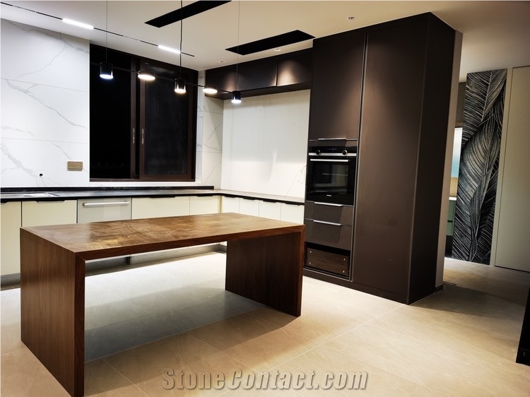 Sintered Stone Honeycomb Panels Backed Cafe Table Wood Look