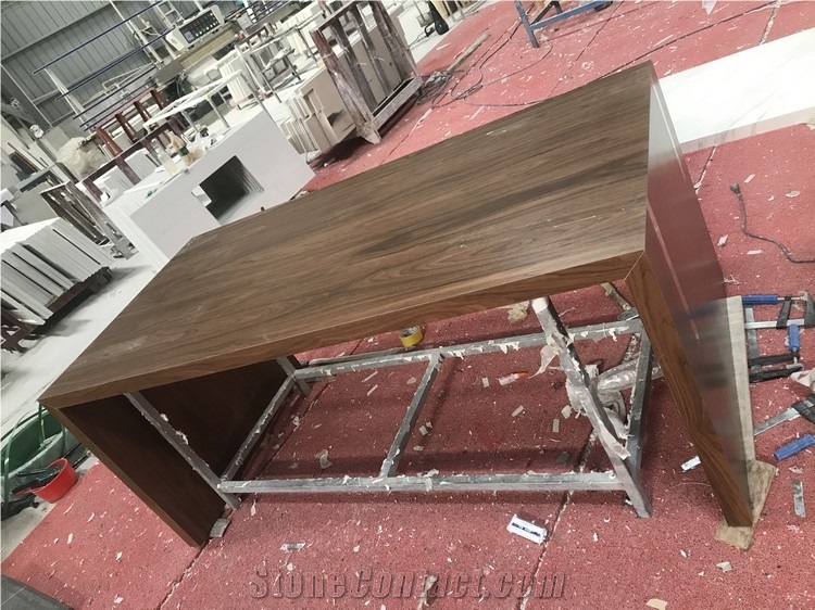 Sintered Stone Honeycomb Panels Backed Cafe Table Wood Look