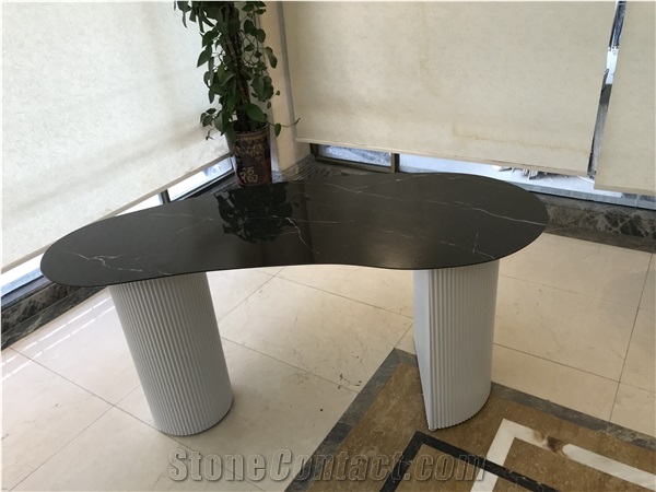 Sintered Stone Nero Marquina Tabletops Metal Leg