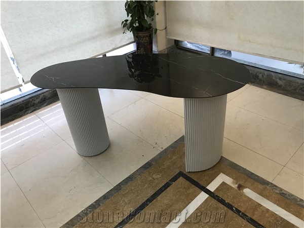 Sintered Stone Nero Marquina Tabletops Metal Leg