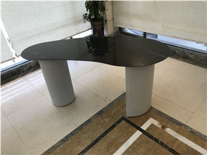 Sintered Stone Nero Marquina Tabletops Metal Leg