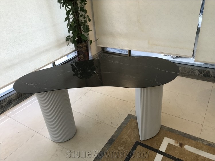 Sintered Stone Nero Marquina Tabletops Metal Leg