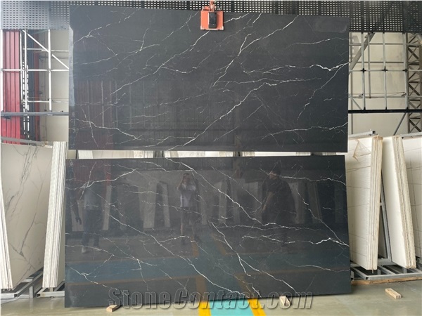 Sintered Stone Nero Marquina Tabletops Metal Leg