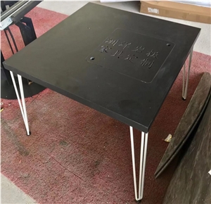 Sintered Stone Tea Table Matel Leg Black Marble Look
