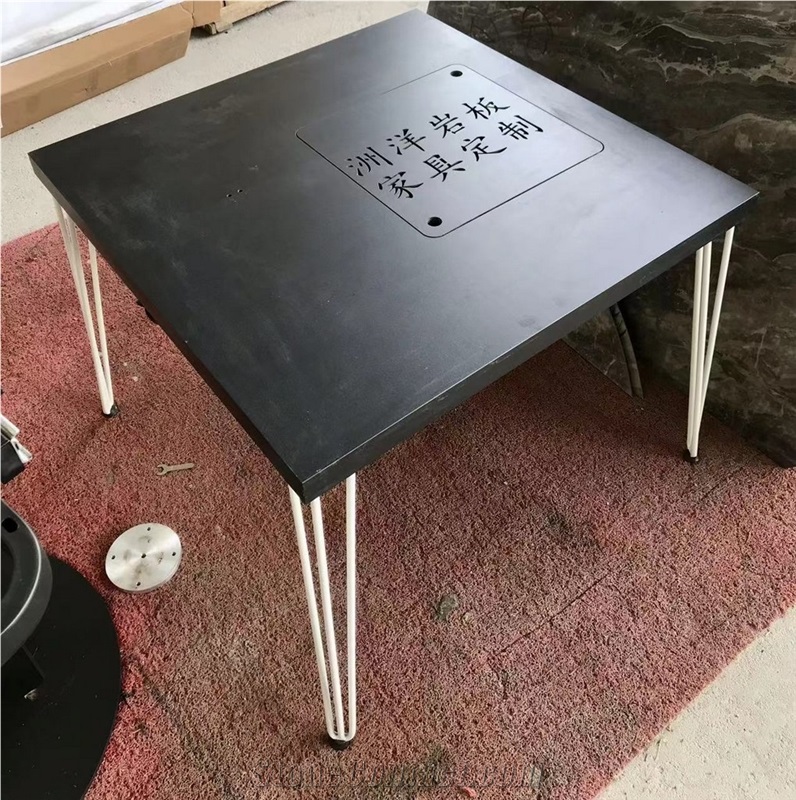 Sintered Stone Tea Table Matel Leg Black Marble Look