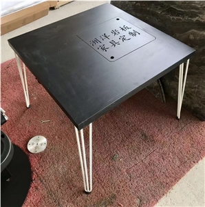 Sintered Stone Tea Table Matel Leg Black Marble Look
