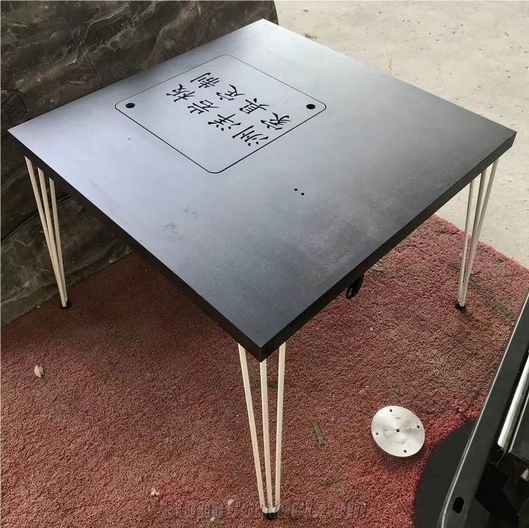 Sintered Stone Tea Table Matel Leg Black Marble Look